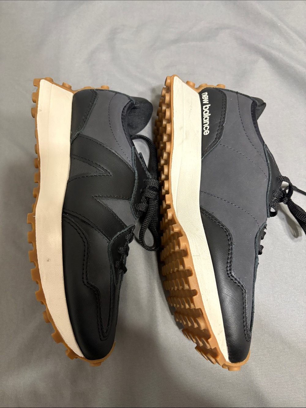 New Balance 327 Black Leather Women Sneakers with Gum Accent - Picture 4 of 7
